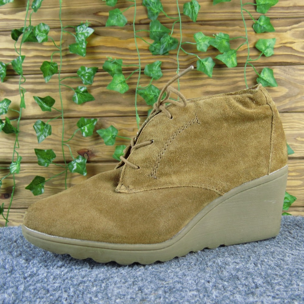 White Mountain Kahlua Tan Suede‎ Wedge Lace-Up Booties Women's Size 10 Comfort